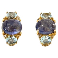 Bochic “Orient” Tanzanite & Blue Topaz Earrings Set In 18K Gold & Silver