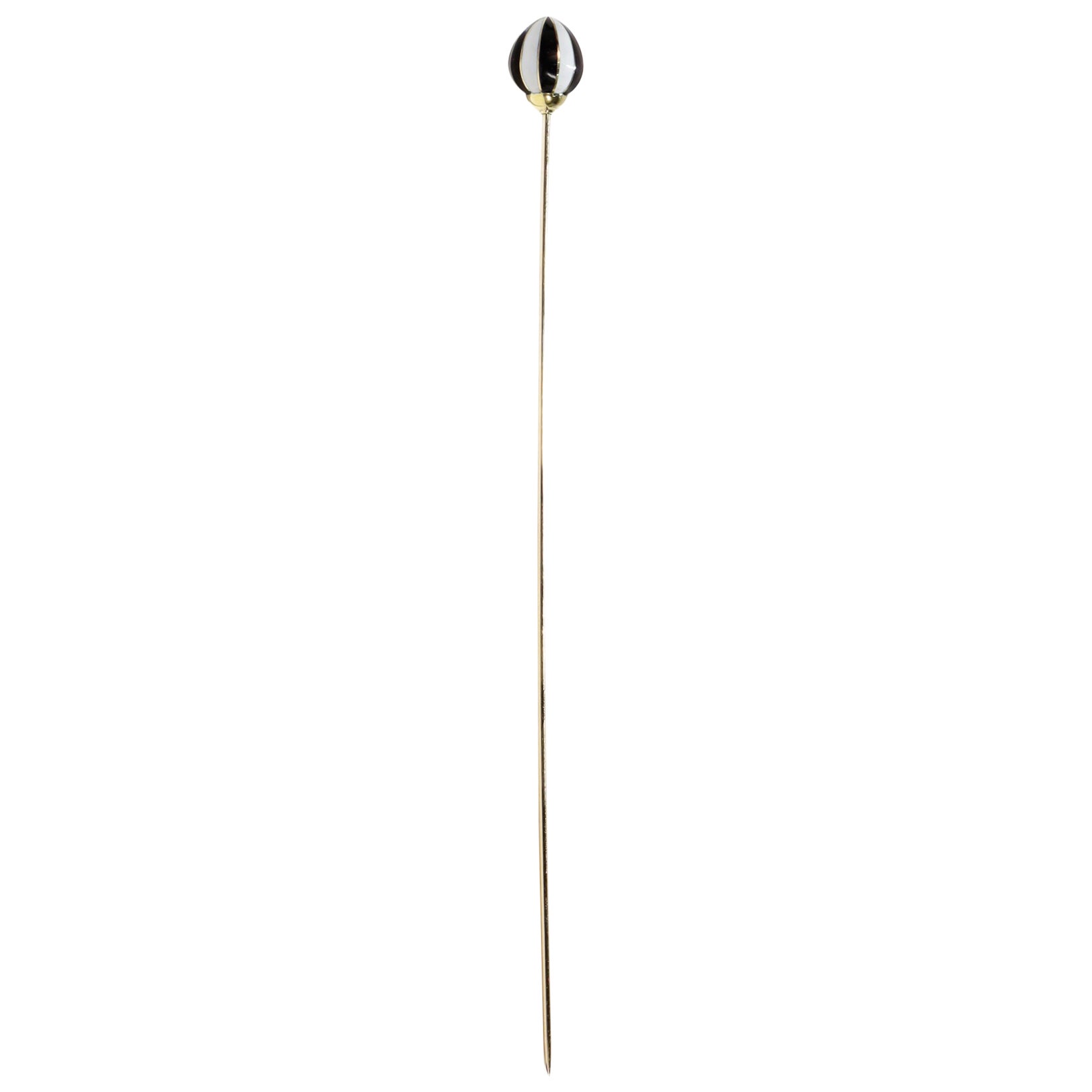 Antique Edwardian Gold and Black & White Enamel Hat Pin For Sale