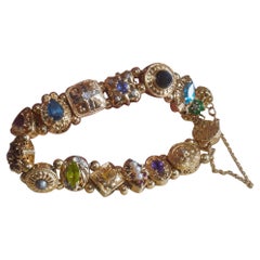 14K Sapphire Ruby Emerald Diamond Slide Bracelet Vintage Pearl Topaz 9.22 Carats