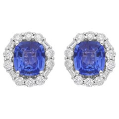 Orecchini con pietra preziosa zaffiro blu SI/H Diamante Gioielli in oro bianco 14 carati