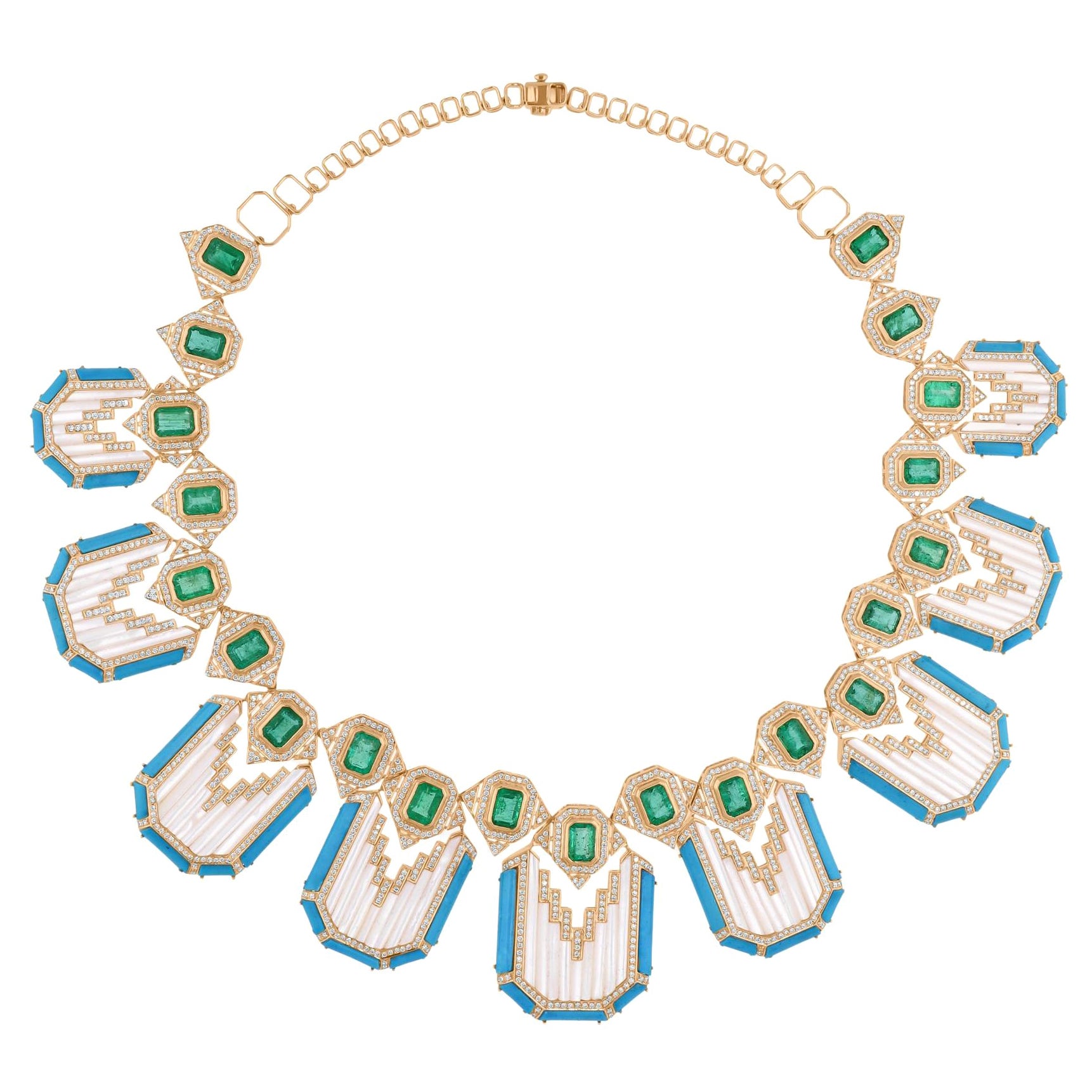 Esmeralda de Zambia Turquesa Piedra Preciosa Colgante Collar de Diamantes Oro Amarillo 18 Kilates