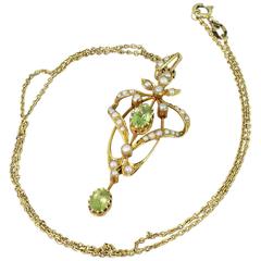 Antique Art Nouveau Peridot & Seed Pearl Pendant, circa 1900