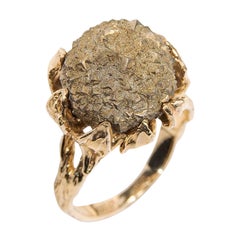 Pyrite Flower Gold Ring One of a kind Raw Stone Art Nouveau style Flower Petals