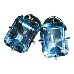 Orecchini in oro bianco Topazio Pietre blu Regalo di nozze Gemma ottagonale Acqua blu