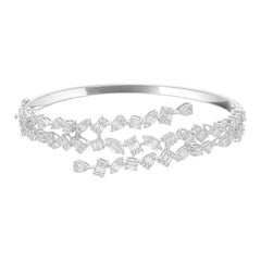 Bracelet jonc en or blanc 18 carats avec diamants baguettes SI/H de 1,60 carat