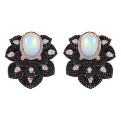 Weißer & Schwarzer Diamant-Ohrstecker Opal Edelstein 18 Karat Rose Gold Schmuck
