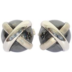 Oxidized Silver Domed Crisscross Earrings