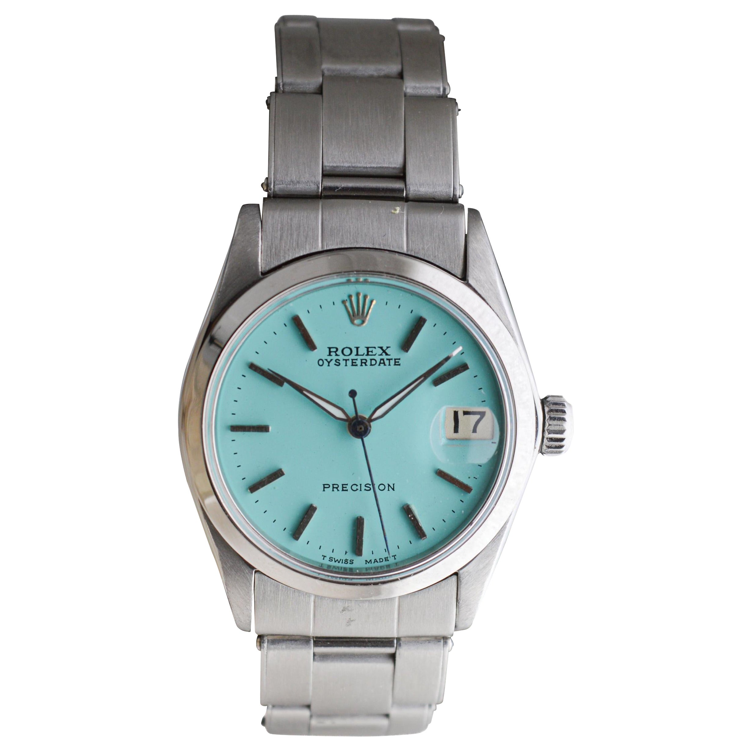 Rolex Steel Oysterdate Mid Size with Custom Blue Dial 1961 Original Sticker