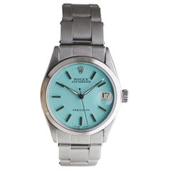 Rolex Stahl Oysterdate Mid Size mit maßgefertigtem blauem Zifferblatt 1961 Original Sticker