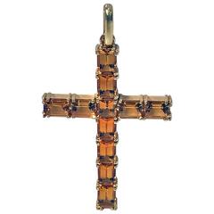 Large  Citrine Gold Cross Crucifix Pendant