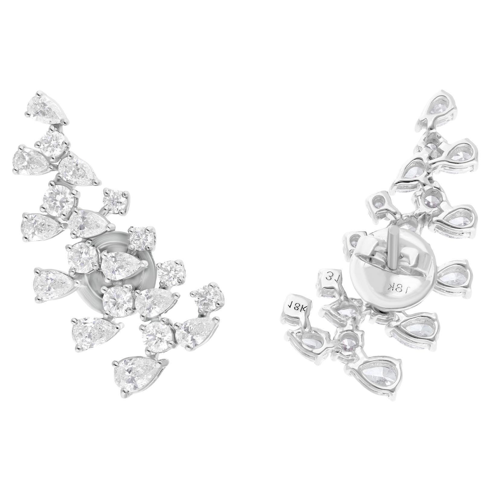 2.62 Carat SI Clarity HI Color Pear & Round Diamond Earrings 18 Karat White Gold
