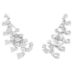 2.62 Carat SI Clarity HI Color Pear & Round Diamond Earrings 18 Karat White Gold