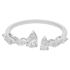 Real 0.79 Carat SI/H Marquise Pear Diamond Cuff Ring 14 Karat White Gold Jewelry