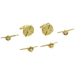 Button Cufflinks and Shirt Stud Dress Set in Diamonds and Gold