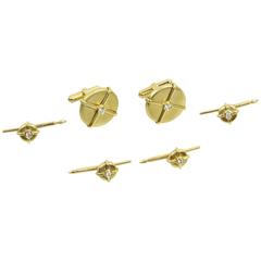 Button Cufflinks and Shirt Stud Dress Set in Diamonds and Gold 11