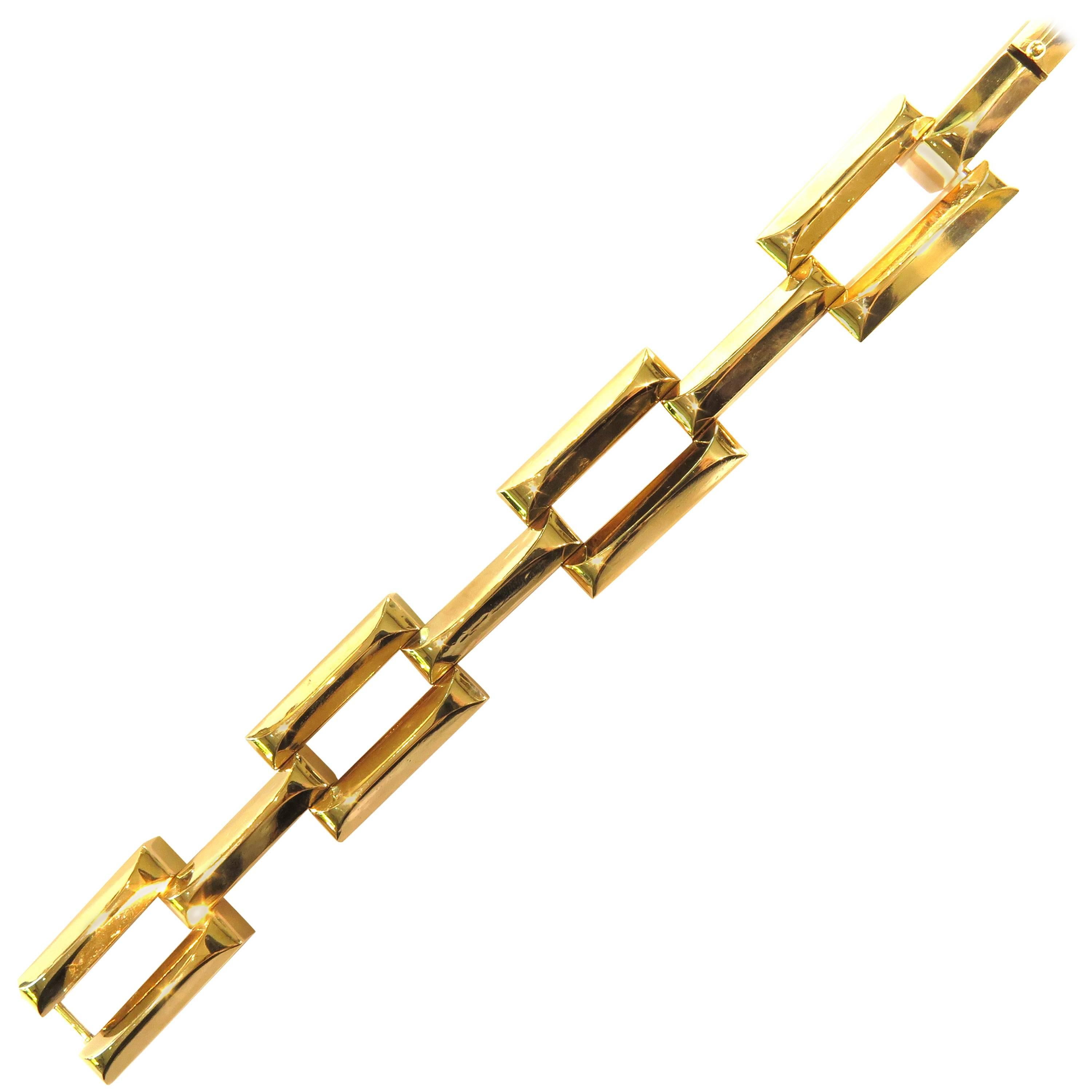Large Rectangular Solid Link Gold Bracelet Articulated and Foldable / Stackable