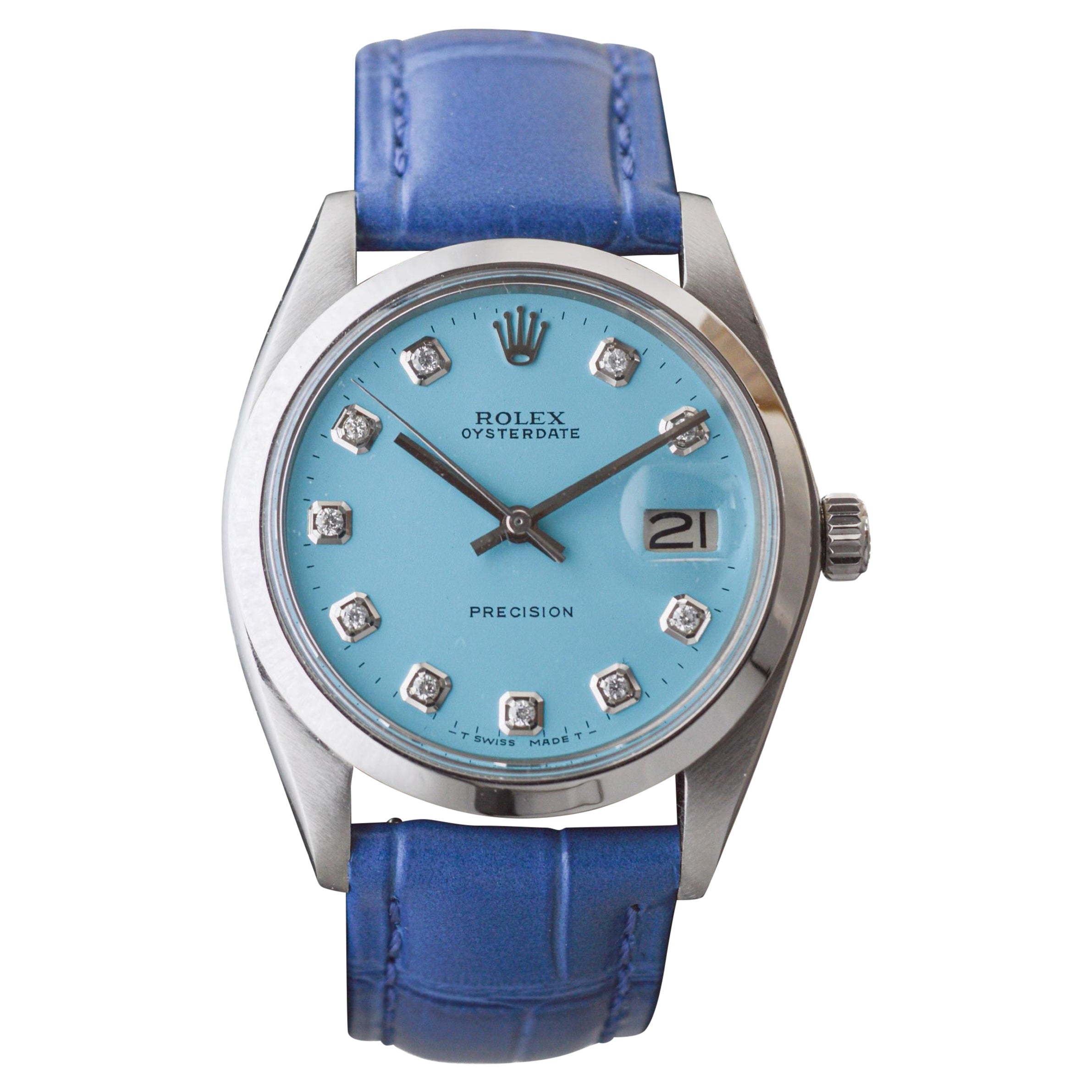 Rolex Edelstahl Oysterdate mit benutzerdefinierten blauen Diamant-Zifferblatt circa 1960's