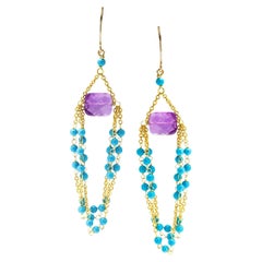 Alex Jona Turquoise Amethyst 18 Karat Yellow Gold Chandelier Earrings