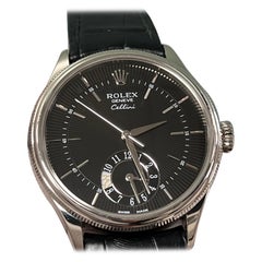 Rolex Cellini 50529 Dual Time 39mm Esfera Negra Oro Blanco 18K Caja de Cuero Papel