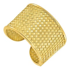 Curata Italian Solid 18k Yellow Gold Wide Basket Weave Cuff Bangle Bracelet