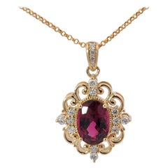 Tansanischer Granat-Anhänger mit Diamanten im Vintage-Stil aus Gelbgold