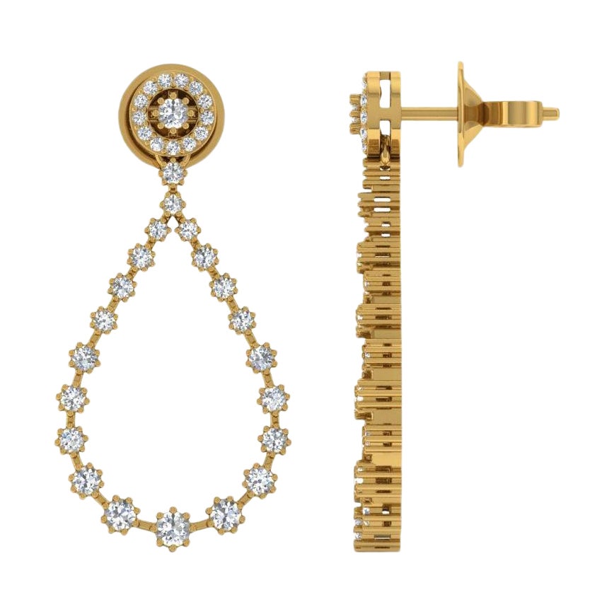 1.20 Carat SI/H Round Brilliant Cut Diamond Dangle Earrings 14 Karat Yellow Gold