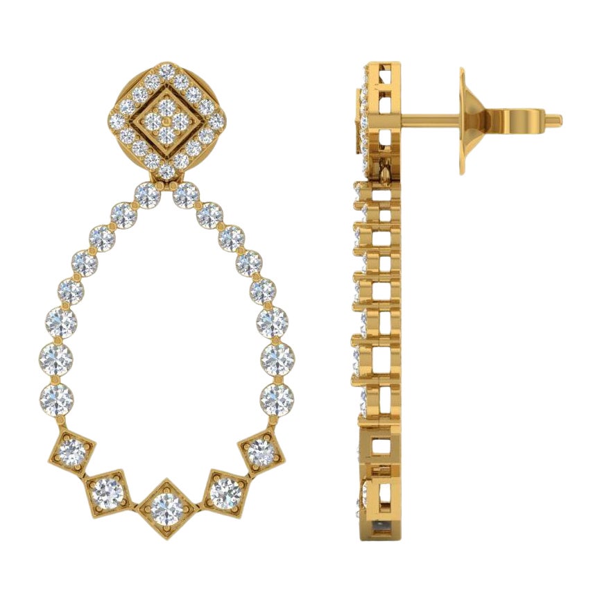 Pendientes de diamantes talla brillante redonda SI/H de 1,6 quilates Joyas de oro amarillo de 14 quilates