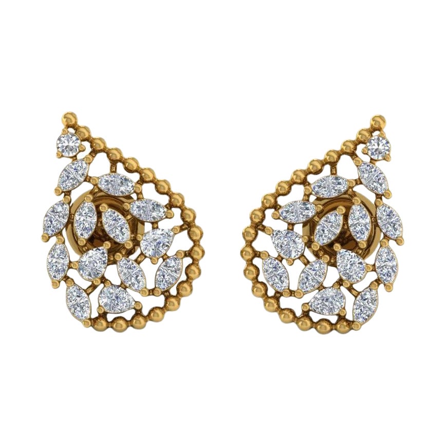 Real 2.10 Carat SI/H Pear Marquise Diamond Earrings 14 Karat Yellow Gold Jewelry