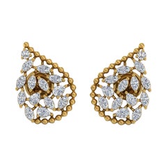 Real 2.10 Carat SI/H Pear Marquise Diamond Earrings 14 Karat Yellow Gold Jewelry