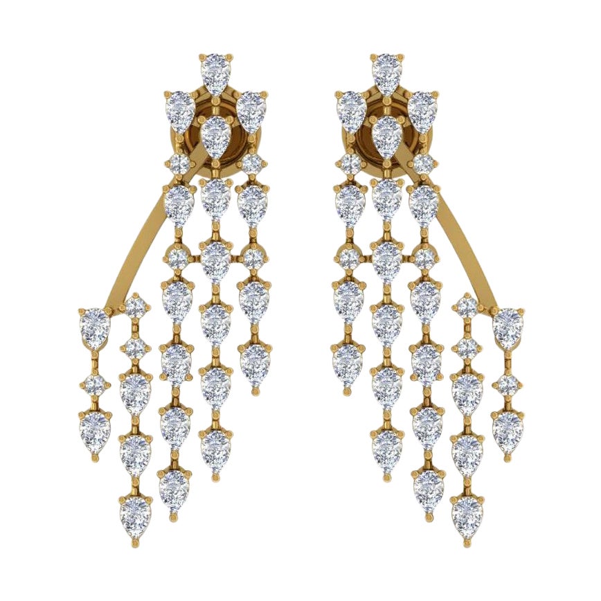 3.20 Carat SI/H Pear Round Brilliant Cut Diamond Earrings 14 Karat Yellow Gold