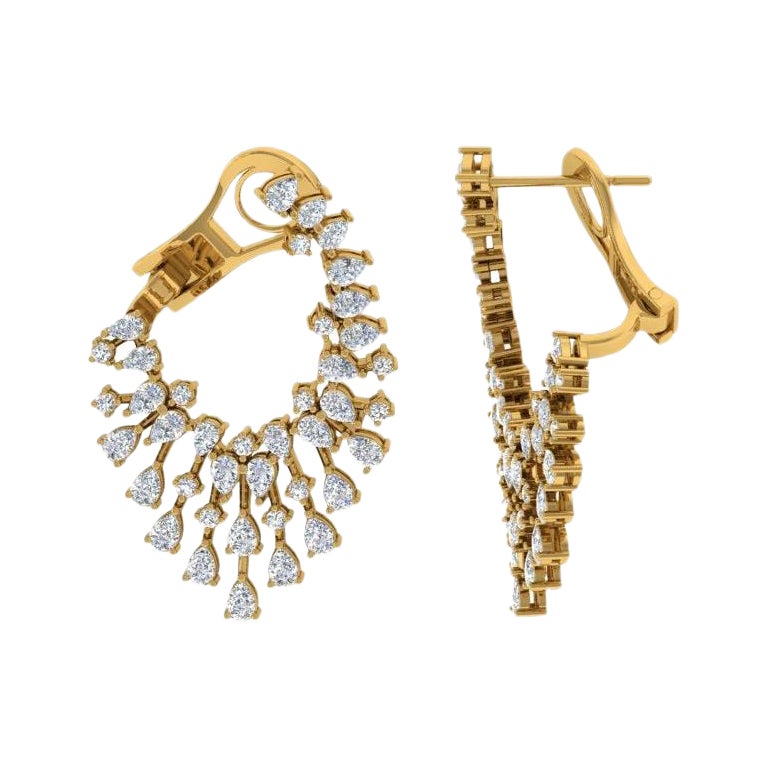3.60 Carat SI/H Pear Round Brilliant Cut Diamond Earrings 14 Karat Yellow Gold For Sale