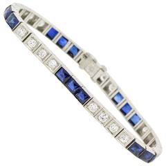 1930s Diamond Sapphire Straight Line Bracelet