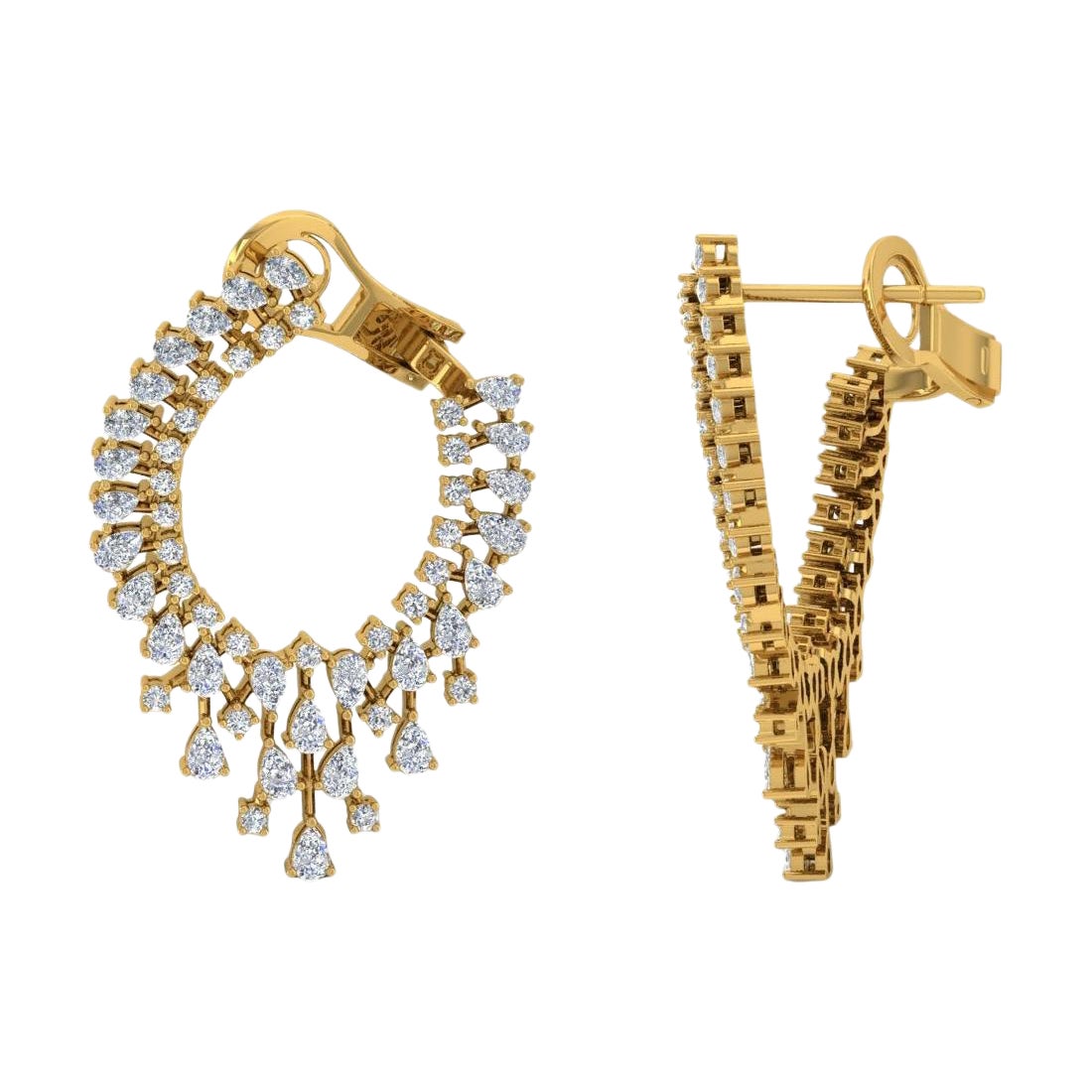 3.90 Carat SI/H Pear Round Brilliant Cut Diamond Earrings 14 Karat Yellow Gold