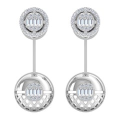 Natural 0.7 Carat SI/H Baguette Brilliant Cut Diamond Earrings 14k White Gold