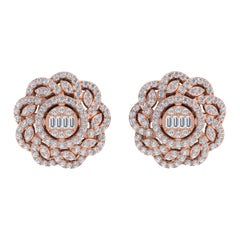 1,50 Carati SI/H Baguette Taglio Brilliante Diamante Orecchini a Fiore Oro Rosa 14k