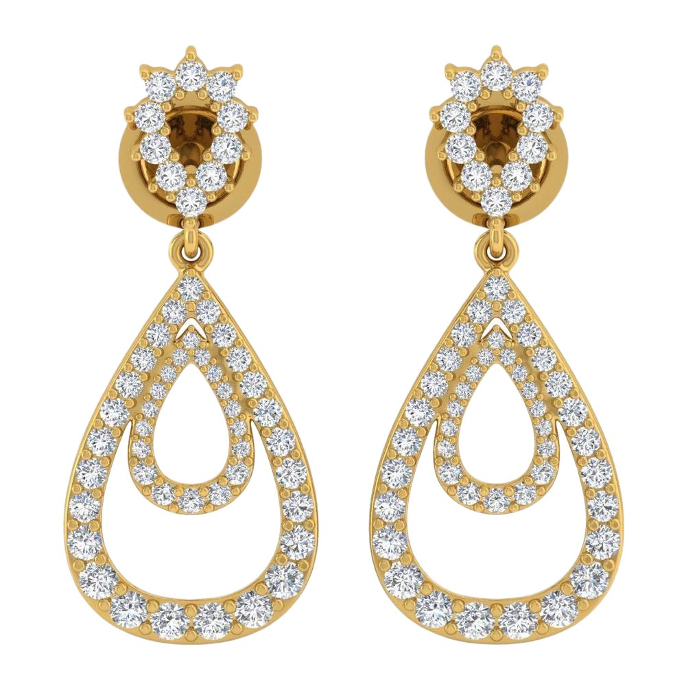 Pendientes de diamantes talla brillante redonda SI/H de 1,60 quilates Joyas de oro amarillo de 14k en venta
