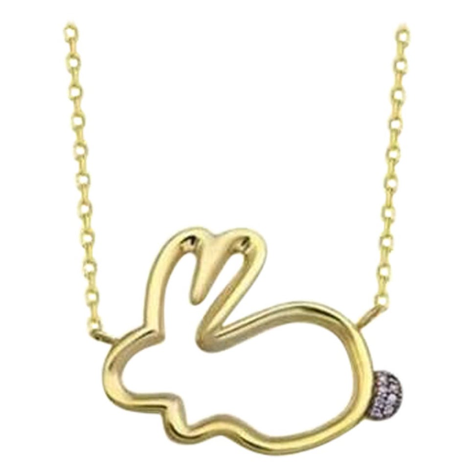 14K massives Gelbgold Diamant-Kaninchen-Halskette Dainty