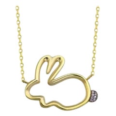 Collar Conejo Diamante Oro Amarillo Macizo 14K Dainty