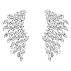SI/H Baguette Diamante Redondo Talla Brillante Pendientes Ala de Ángel Oro Blanco 14k