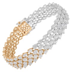 Bracciale di diamanti naturali a forma di pera da 10,39 carati SI/H in oro giallo bianco 14 carati