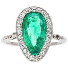 Antique Exceptional Art Deco Emerald Diamond Platinum Ring 