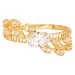 Anello di fidanzamento con moissanite ovale in oro 14k