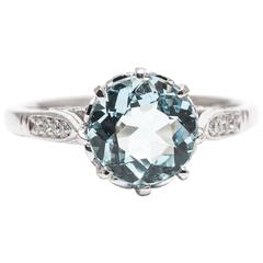 Aquamarine and Pave Diamond Ring in Platinum