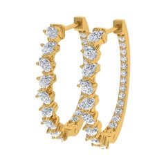 Créoles artisanales en or jaune 18 carats avec diamants ronds taille poire naturelle