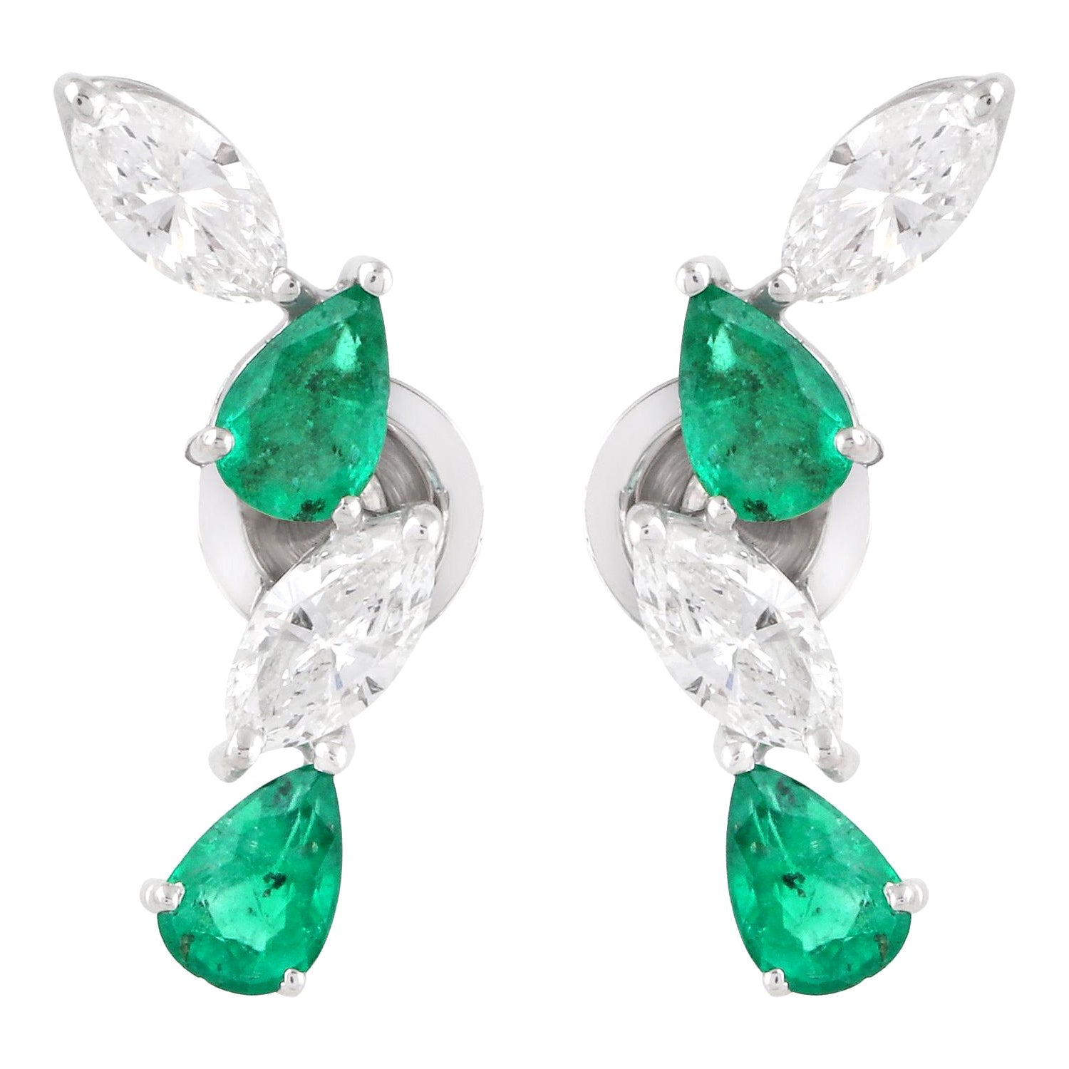 Pendientes Esmeralda Pera Diamante Oro Blanco 14k Alta Joyería