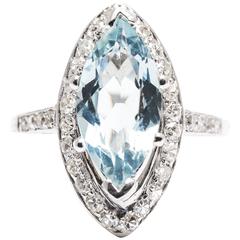 Aquamarine and Diamond Ring in Platinum