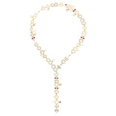 Nathalie Jean Contemporary 2.32 Carat Diamond 1.2 Carat Ruby Gold Drop Necklace