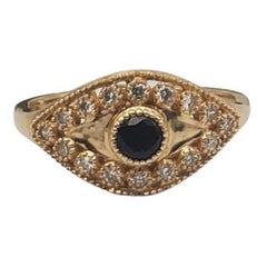 14K Natural Blue Sapphire & Diamond Evil Eye Ring
