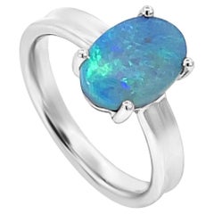 Solid Natural Untreated Australian 2.16ct Black Opal Ring 18k White Gold