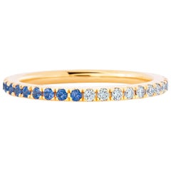 Ombre Blue Lab Sapphire And Moissanite 14k Gold Eternity Band